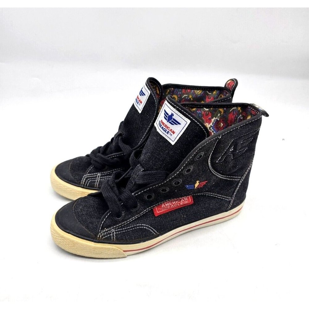 American Eagle Outfitters Shoes Womens 8 Sneakers Blue Denim High Top Flowers View 5